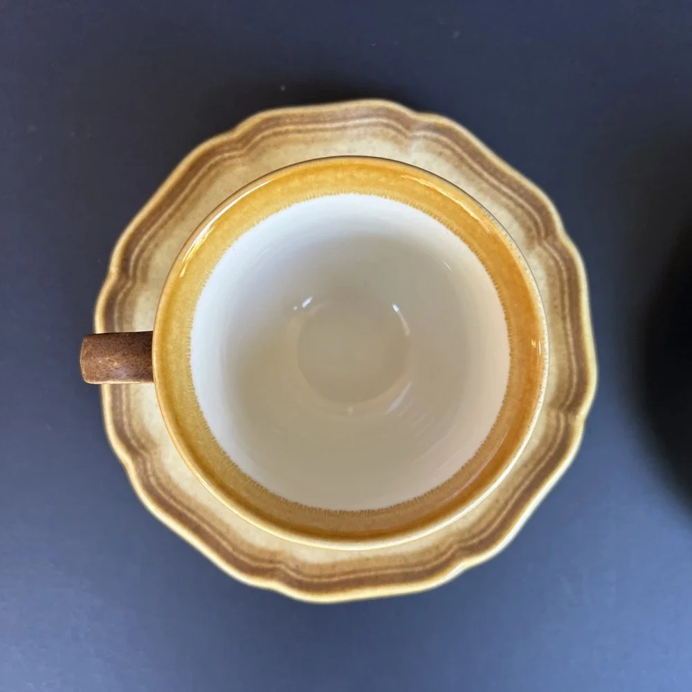 VTG Mikasa Whole Wheat E8000 Cups & Saucers Set of 2 Japan Stoneware EUC